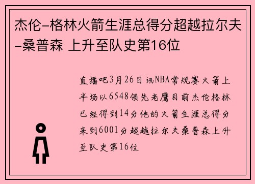 杰伦-格林火箭生涯总得分超越拉尔夫-桑普森 上升至队史第16位