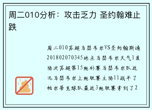 周二010分析：攻击乏力 圣约翰难止跌
